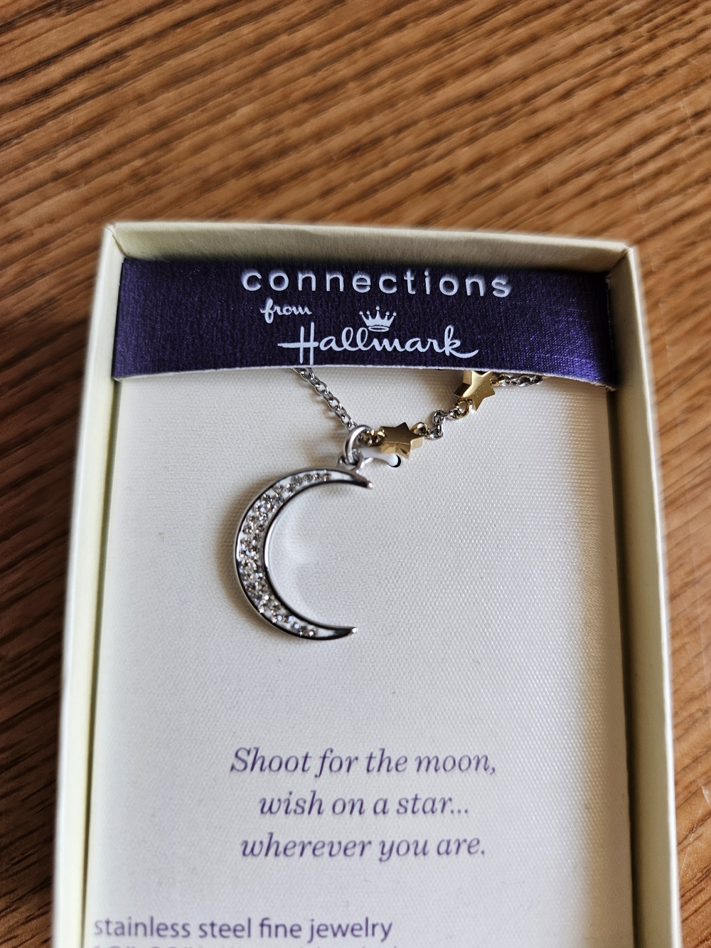 Hallmark Moon Star Necklace Stainless Steel 18-20 Inch Chain Connections NEW - Picture 2 of 5